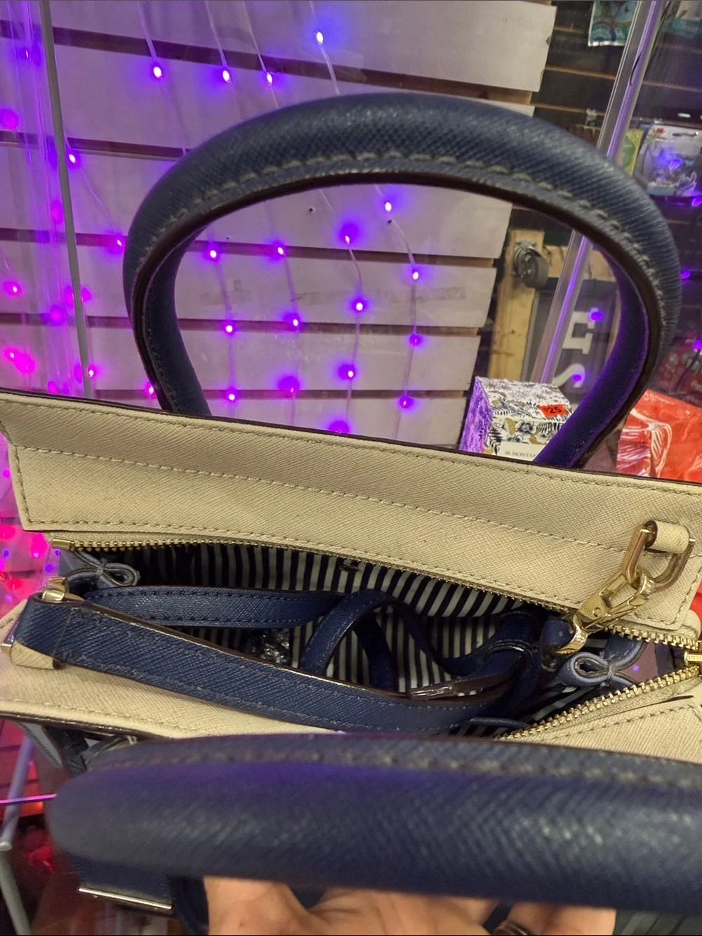 kate spade Lavender and Navy Two-Tone Structured Satchel